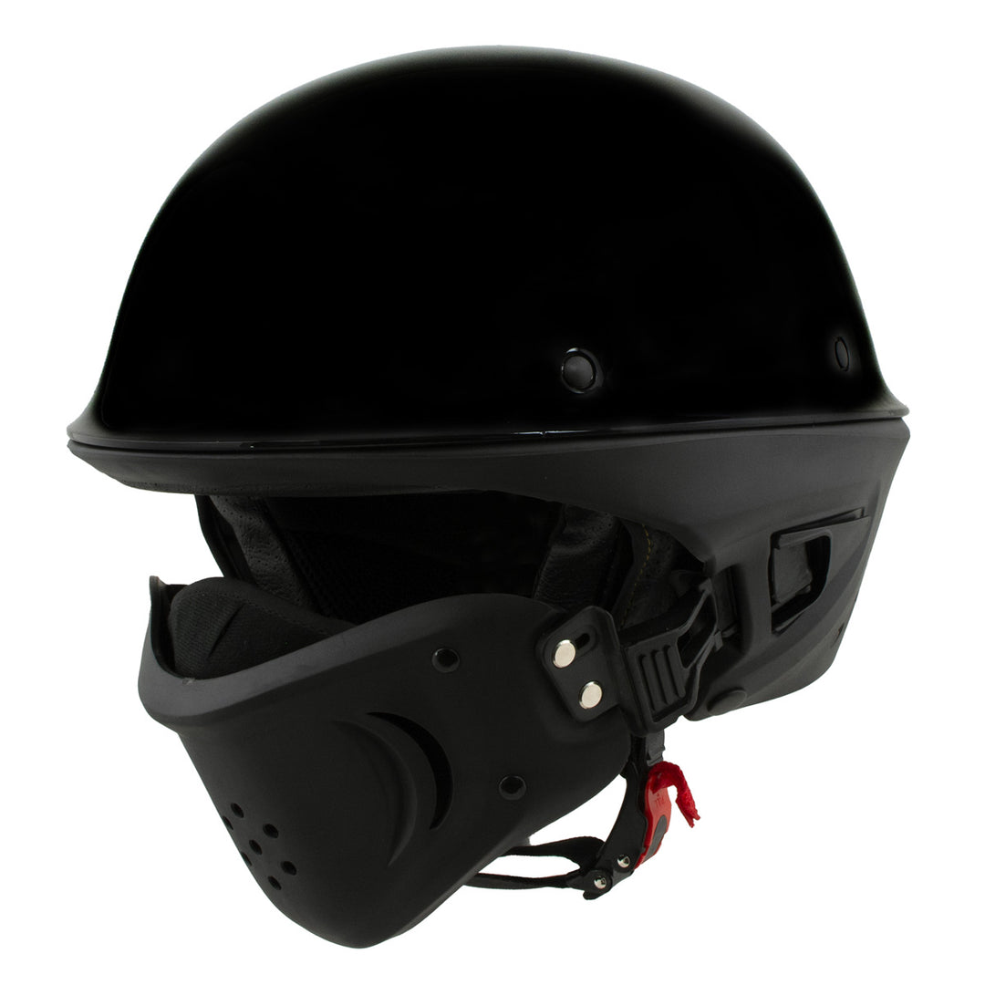 Milwaukee Helmets MPH9831DOT Rascal 3/4 Open Face Gloss Black 2 in 1 Motorcycle Biker DOT Helmet