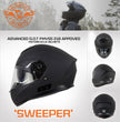 Milwaukee Helmets MPH9835DOT Sweeper Flat Black Advanced Motorcycle Full Face Helmet Biker w/ Drop Down Visor