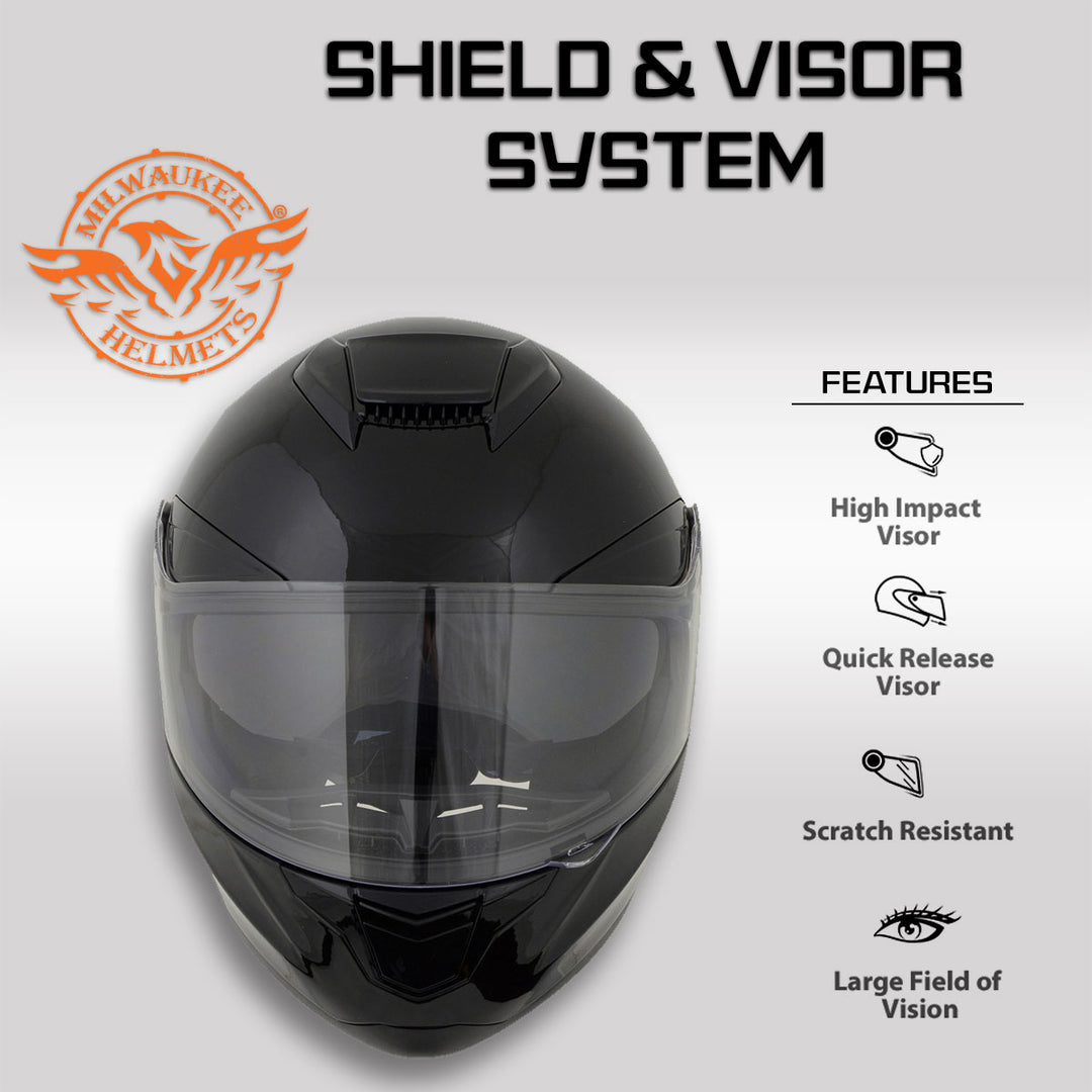 Milwaukee Helmets MPH9836DOT Sweeper Gloss Black DOT Approved Motorcycle Full Face Helmet Biker w/ Drop Down Visor