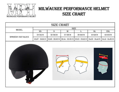 Milwaukee Performance Helmets MPH9850N Novelty 'Air Stream' Matte Black Half Helmet with Drop Visor