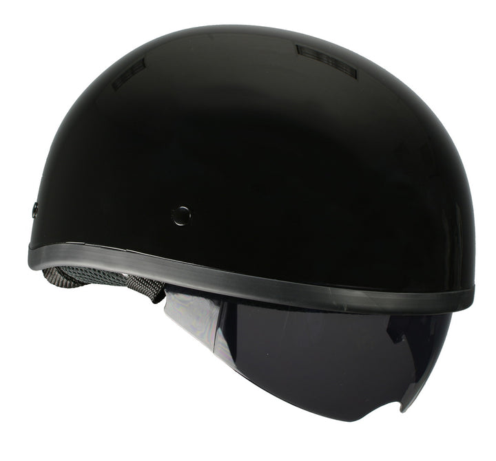 Milwaukee Performance Helmets MPH9851N Novelty Classic Glossy Black Half Helmet w/ Drop Down Visor