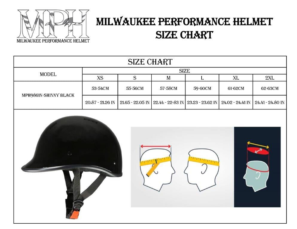 Milwaukee Performance Helmets MPH9861N Derby Novelty Glossy Black Half Helmet