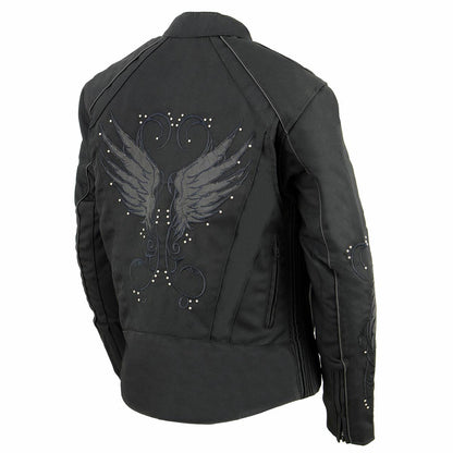 Milwaukee Leather SH1954 Women's Black Textile Jacket with Stud and Wings Detailing