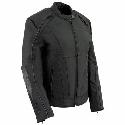 Milwaukee Leather SH1954 Women's Black Textile Jacket with Stud and Wings Detailing