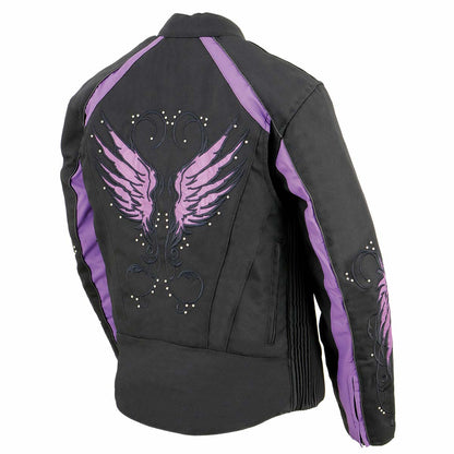 Milwaukee Leather MPL1954 Women's 'Studded Wings' Black and Purple Textile Moto Jacket