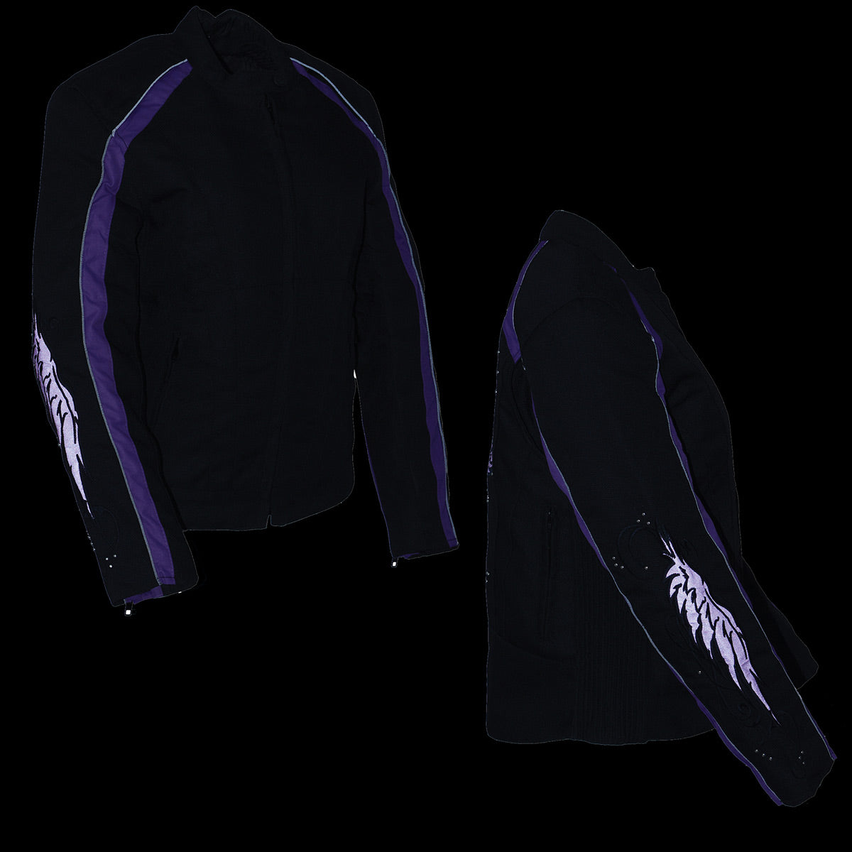 Milwaukee Leather MPL1954 Women's 'Studded Wings' Black and Purple Textile Moto Jacket