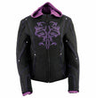 Milwaukee Leather MPL1967 Women's 3/4 Hooded Black and Purple Textile Jacket with Reflective Tribal Detail