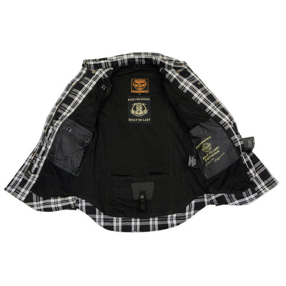 Milwaukee Leather MPL2600 Women’s Plaid Flannel Biker Shirt w/ CE Approved Armor - Reinforced w/ Aramid Fiber