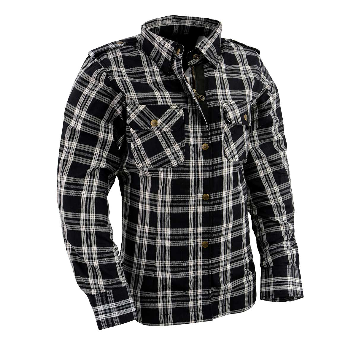 Milwaukee Leather MPL2600 Women’s Plaid Flannel Biker Shirt w/ CE Approved Armor - Reinforced w/ Aramid Fiber