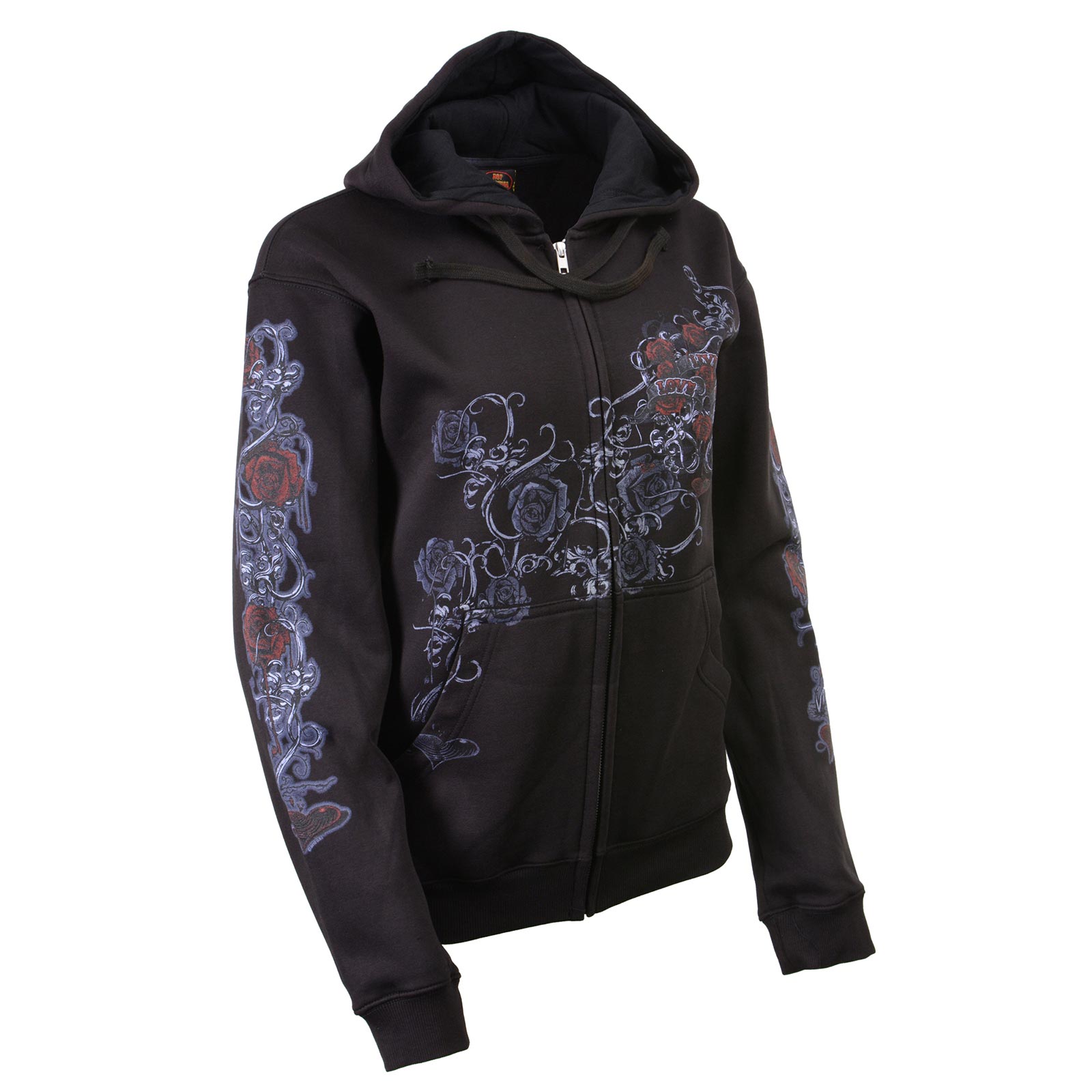 Milwaukee Leather MPLH228000 Women's Black Hoodie Sweatshirt with Live, Love, Ride and Roses Artwork Print - Large