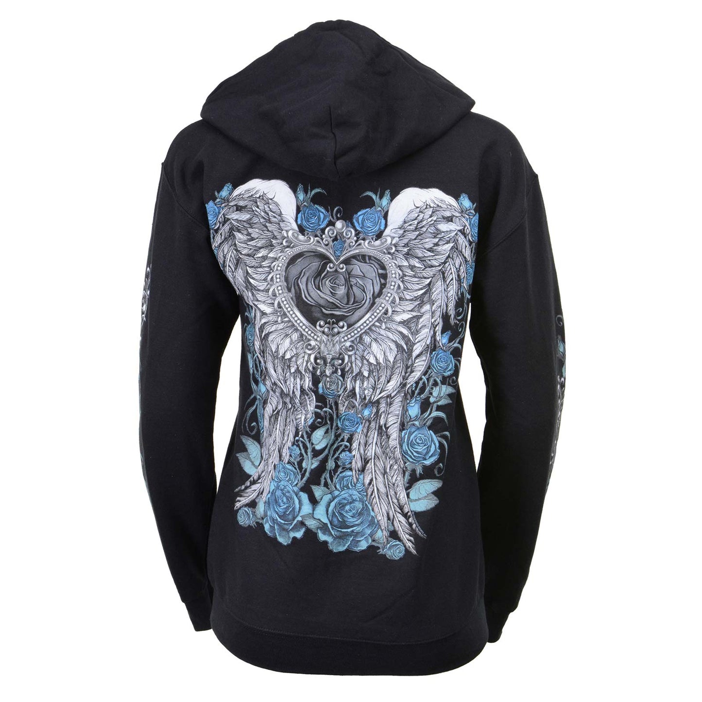 Milwaukee Leather MPLH228001 Women's 'Angel Roses' Zip Up Hooded Black Sweat Shirt - Medium