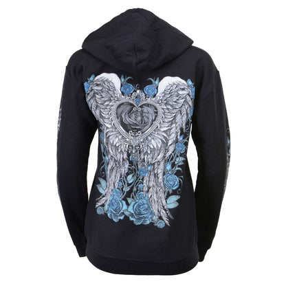 Milwaukee Leather MPLH228001 Women's 'Angel Roses' Zip Up Hooded Black Sweat Shirt - Small