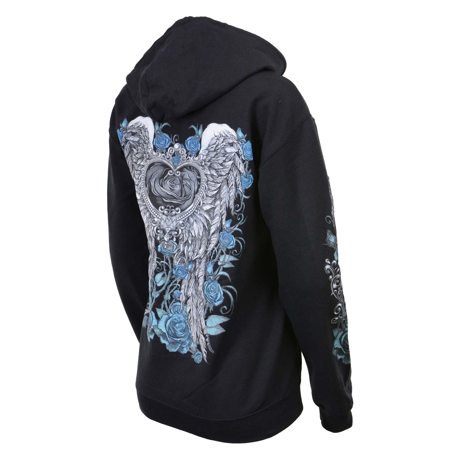 Milwaukee Leather MPLH228001 Women's 'Angel Roses' Zip Up Hooded Black Sweat Shirt - Small