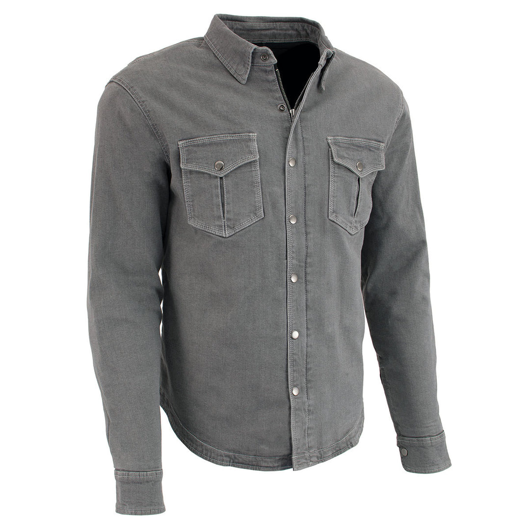 Milwaukee Leather MPM1621 Men's Grey CE Armored Long Sleeve Motorcycle Riders Shirt w/ Reinforced w/ Aramid Fibers