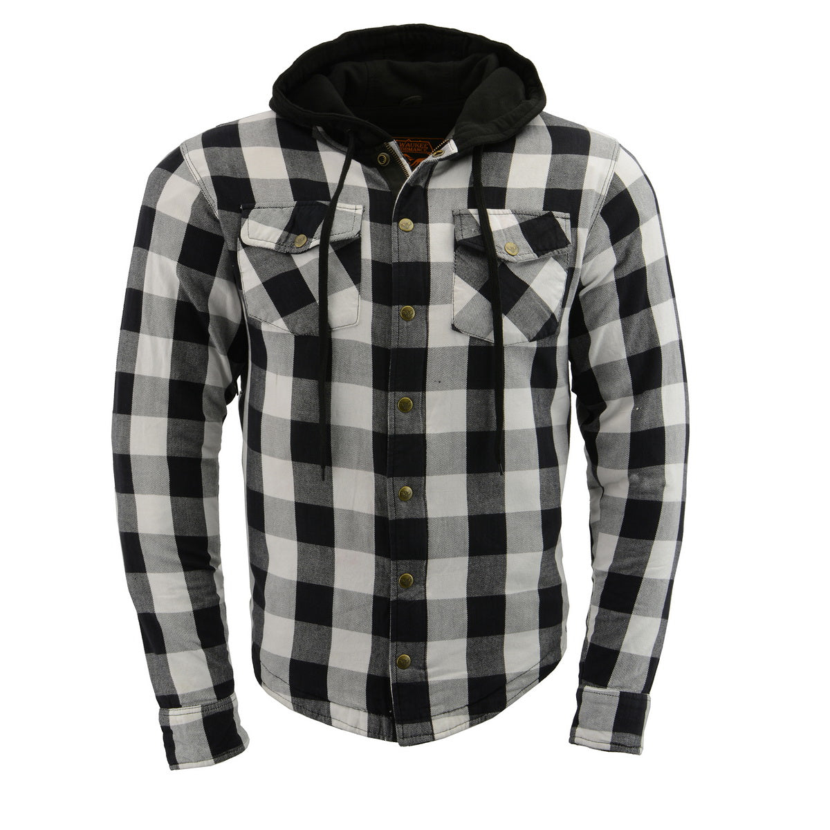 Milwaukee Leather MPM1629 Men's Plaid Hooded Flannel Biker Shirt with CE Approved Armor - Reinforced w/ Aramid Fibers