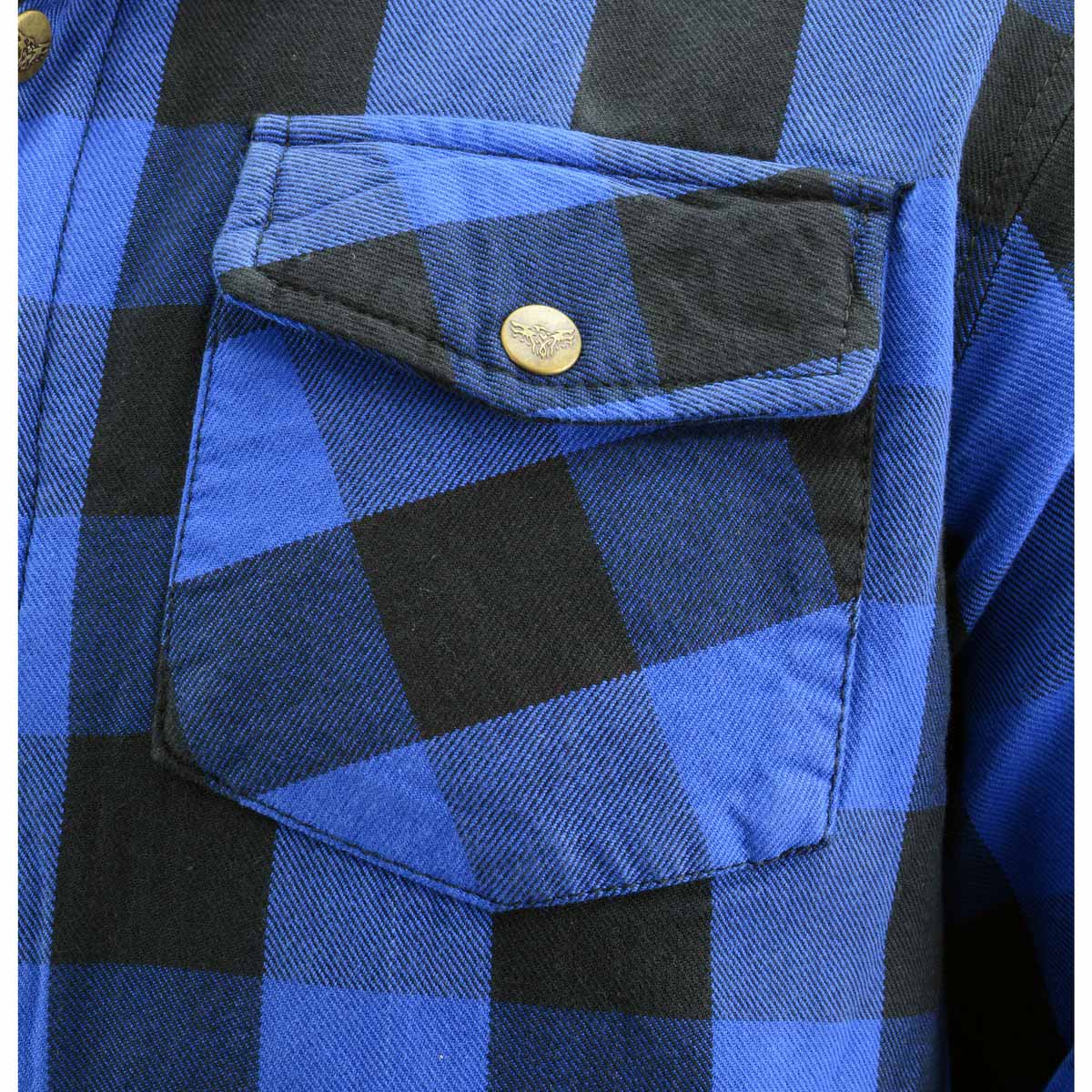 Milwaukee Leather Men's Plaid Flannel Blue Biker Shirt with CE Approved Armor Reinforced w/Aramid Fiber MPM1634