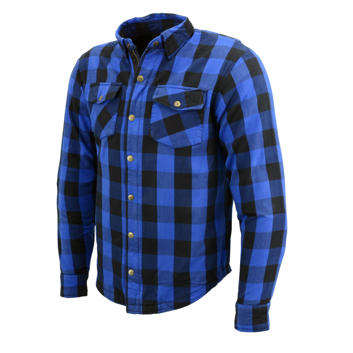 Milwaukee Leather Men's Plaid Flannel Blue Biker Shirt with CE Approved Armor Reinforced w/Aramid Fiber MPM1634