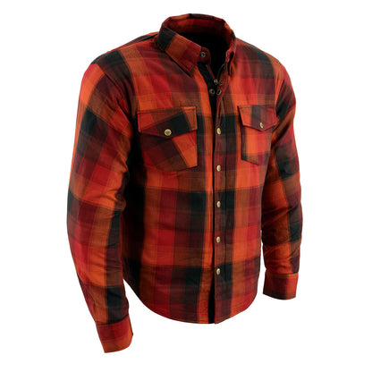 Milwaukee Leather MPM1641 Men's Plaid Flannel Biker Shirt with CE Approved Armor - Reinforced w/ Aramid Fiber