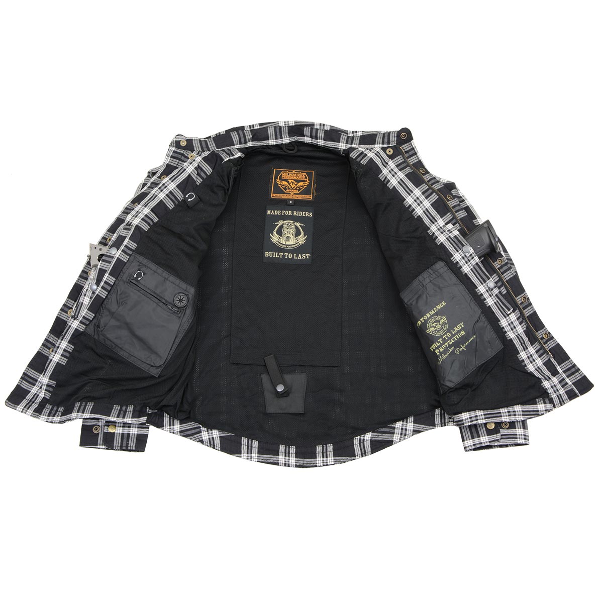 Milwaukee Leather MPM1646 Men's Plaid Flannel Biker Shirt with CE Approved Armor - Reinforced w/ Aramid Fiber