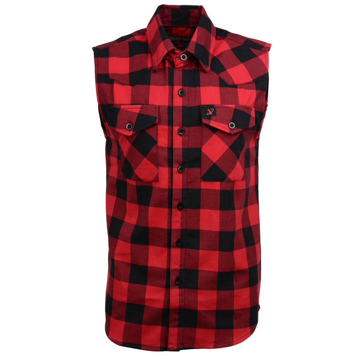 Milwaukee Leather MPM1649 Men’s Classic Black and Red Button-Down Flannel Cut Off Sleeveless Casual Shirt