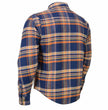 Milwaukee Leather MPM1656 Blue and Orange Flannel Biker Shirt for Men with CE Armor - Reinforced w/ Aramid Fiber