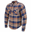 Milwaukee Leather MPM1656 Blue and Orange Flannel Biker Shirt for Men with CE Armor - Reinforced w/ Aramid Fiber