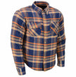 Milwaukee Leather MPM1656 Blue and Orange Flannel Biker Shirt for Men with CE Armor - Reinforced w/ Aramid Fiber