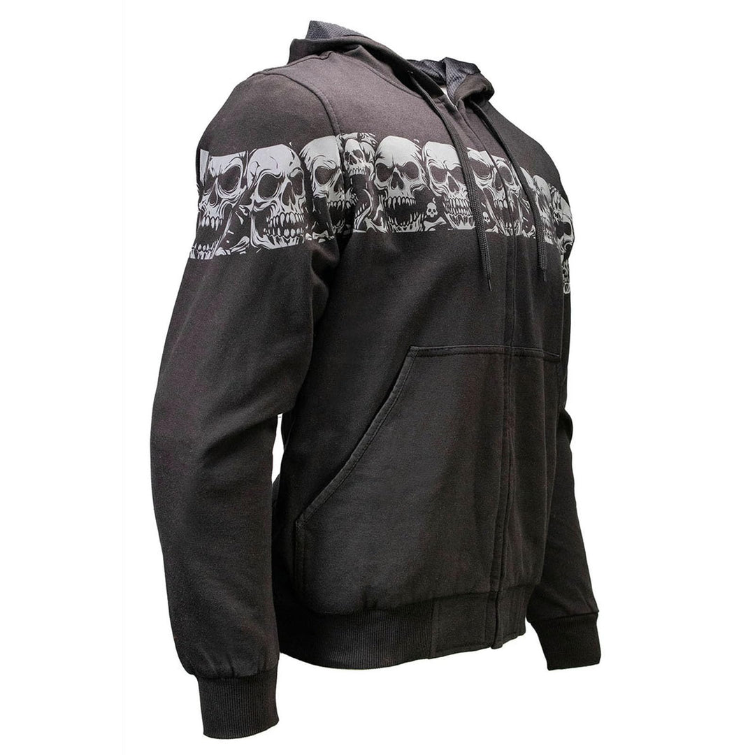 MMCC MPM1681 Men’s Bare Bones Hoodie - Reflective Skull Graphics Front & Back, Full Zip, 100 % Cotton