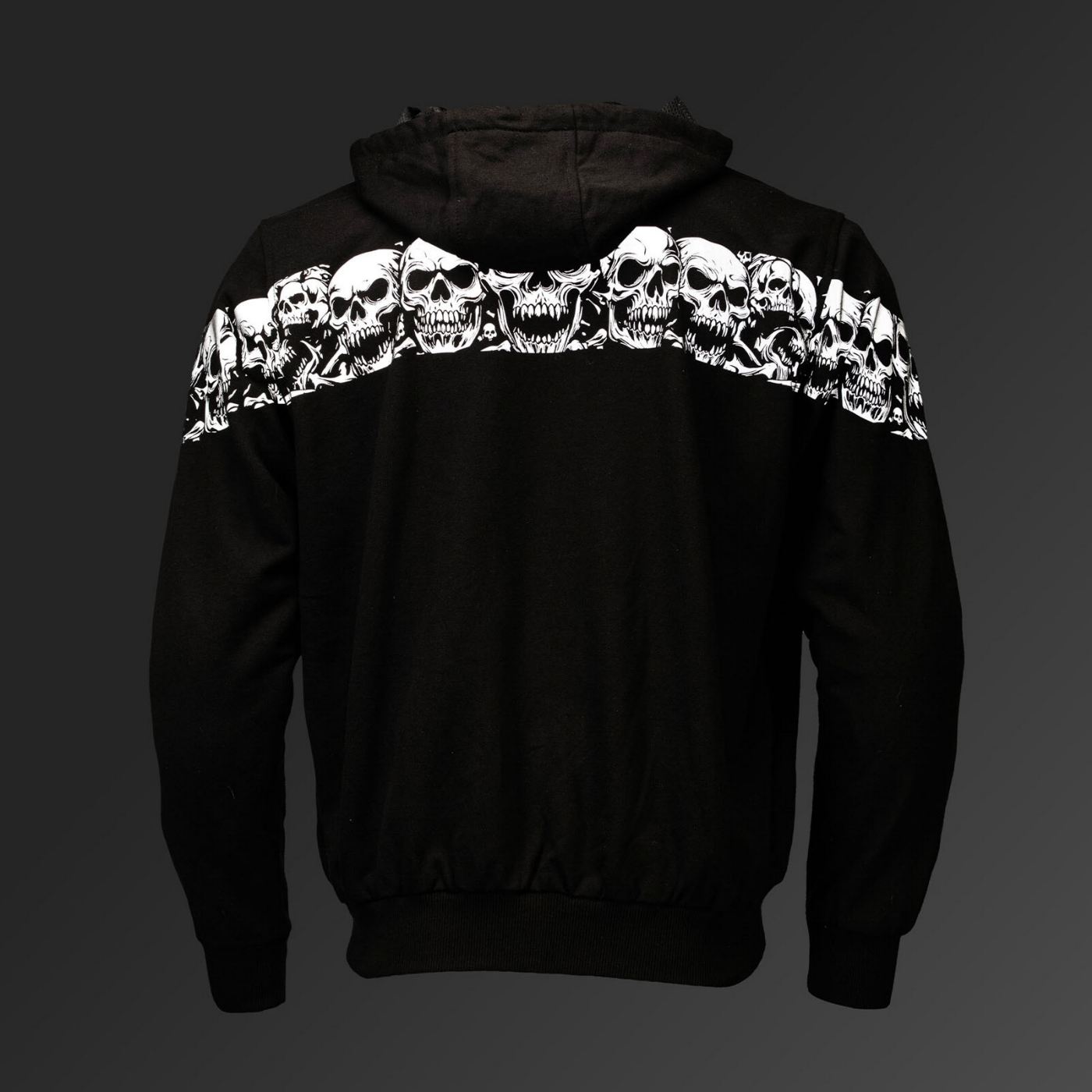 MMCC Men’s Bare Bones Hoodie – Reflective Skull Graphics Front & Back, Full Zip, 100 % Cotton, MPM1681