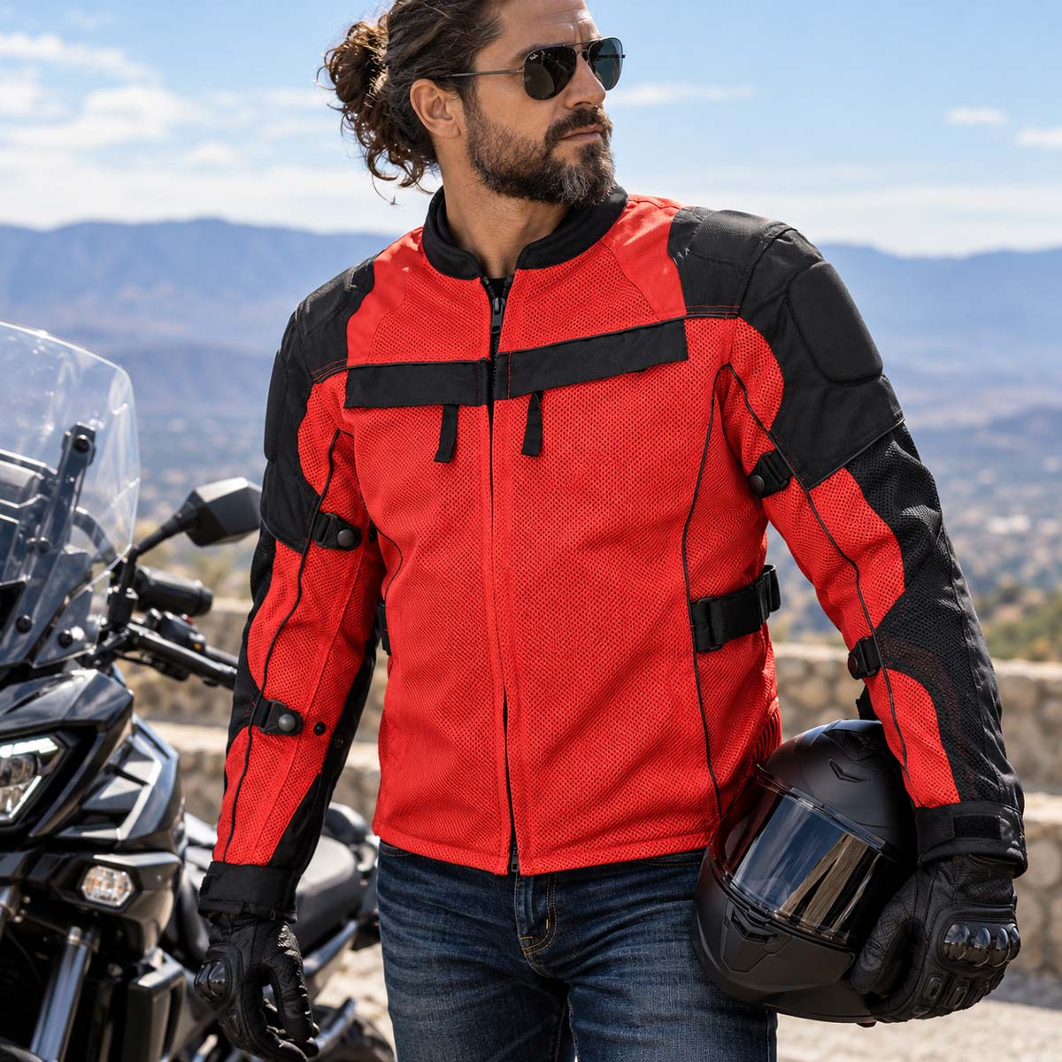 Milwaukee Leather Men's Venture Black/Red Textile Motorcycle Jacket w/ CE Armor - MPM17031
