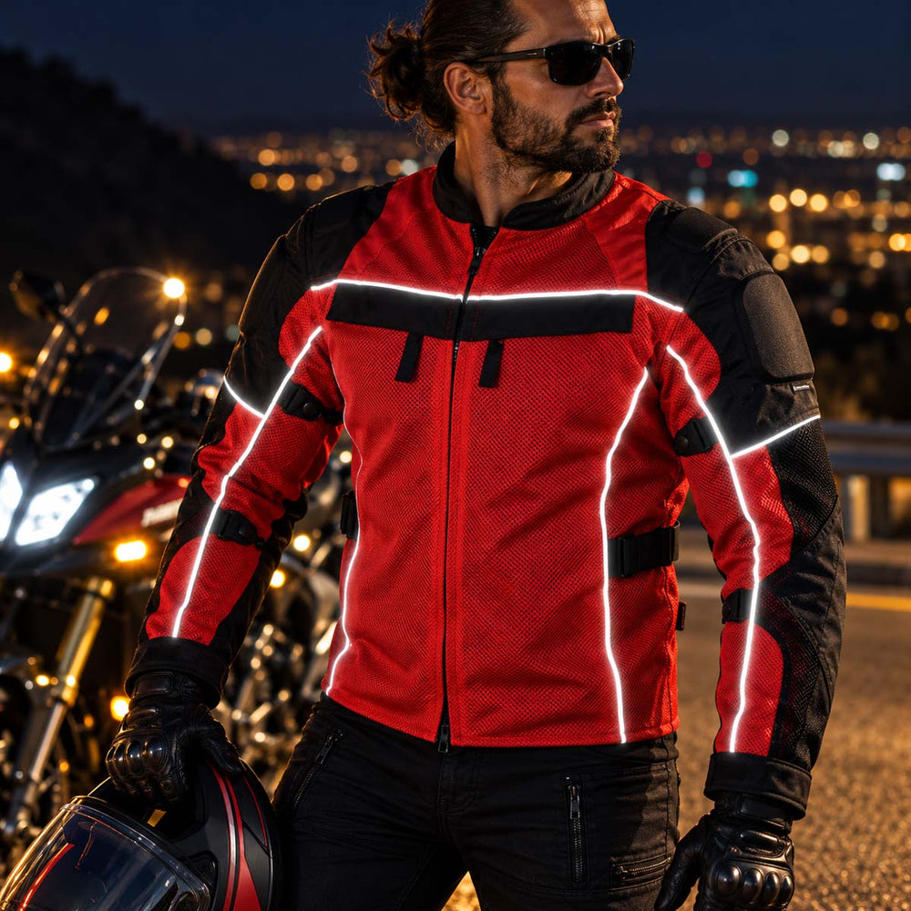 Milwaukee Leather Men's Venture Black/Red Textile Motorcycle Jacket w/ CE Armor - MPM17031