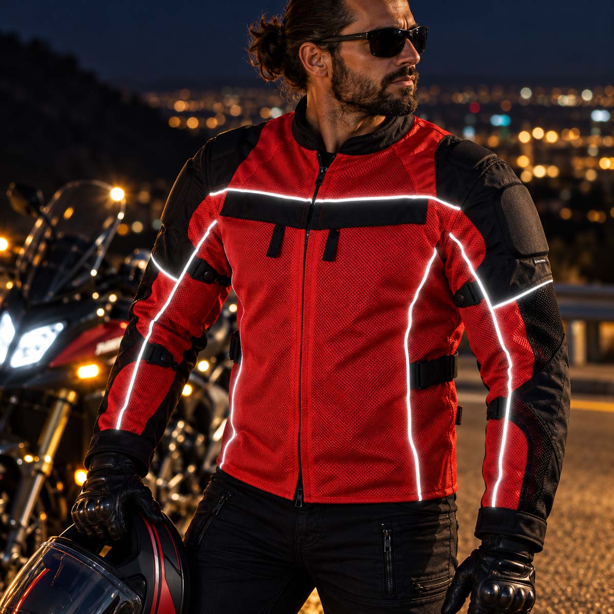 Milwaukee Leather Men's Venture Black/Red Textile Motorcycle Jacket w/ CE Armor - MPM17031