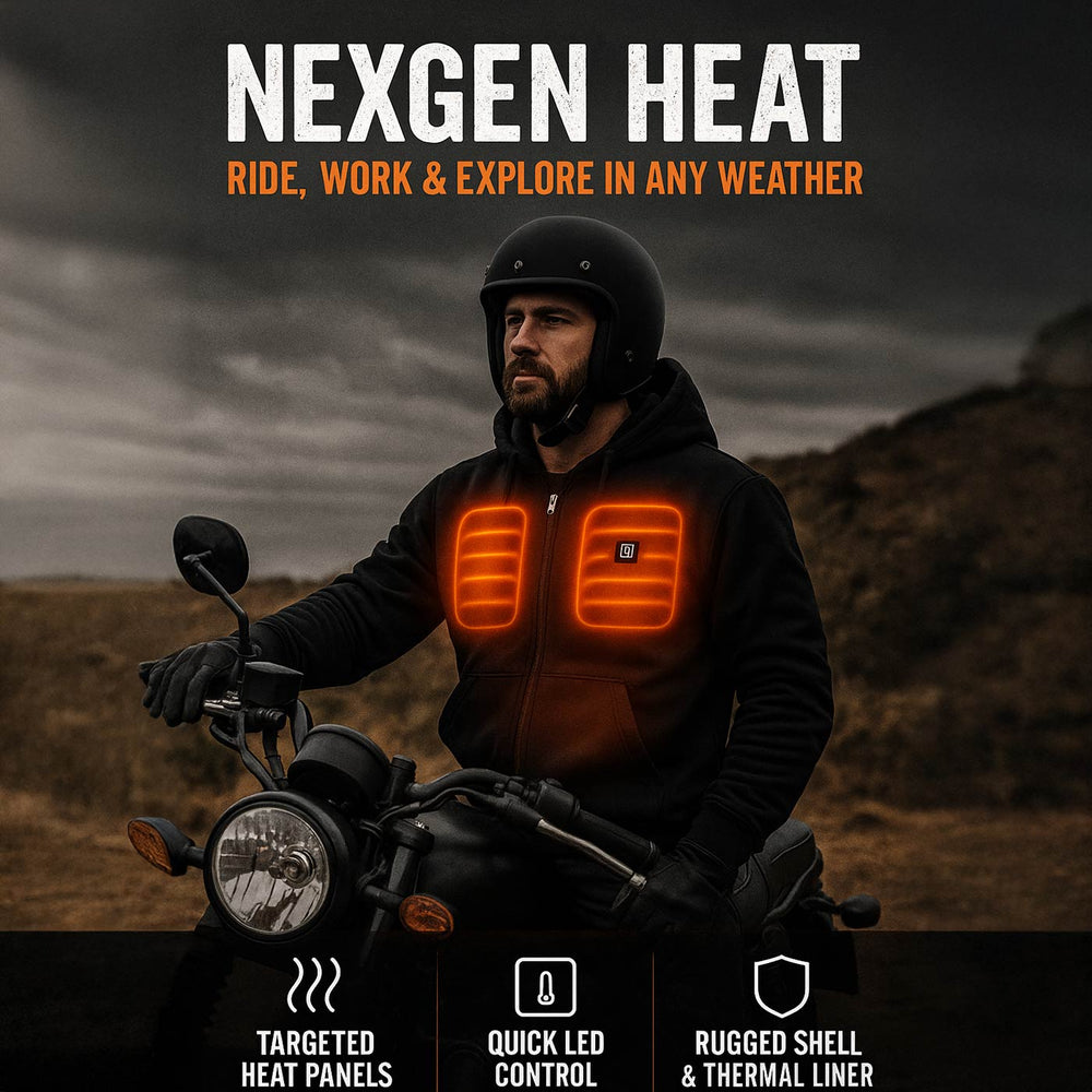 Nexgen Heat MPM1713SET12v Men's Black Heated Front Zipper Hoodie Jacket for Winter Outdoor Activities