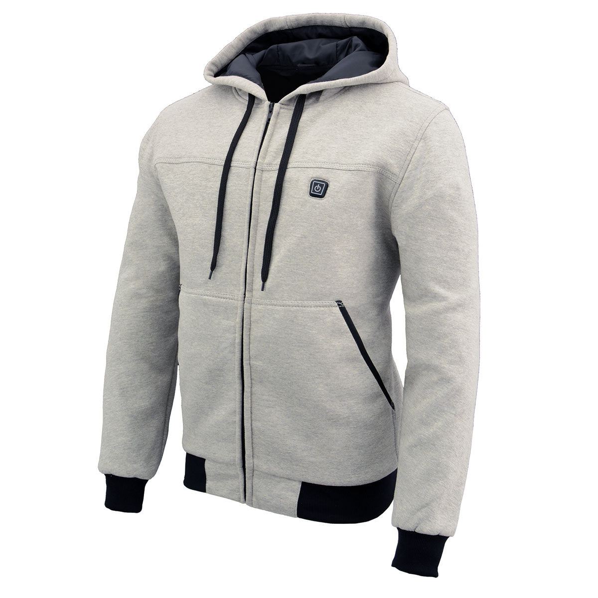 Nexgen Heat MPM1714SET Men's “Fiery’’ Heated Hoodie Silver Zipper Front Sweatshirt Jacket for Winter w/Battery Pack