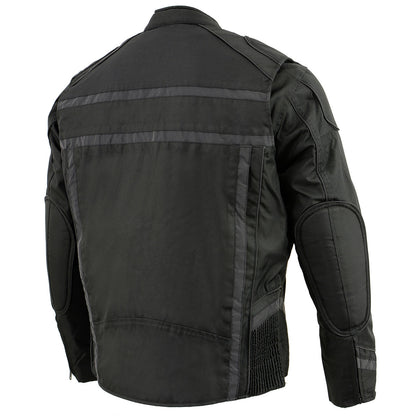 Milwaukee Leather MPM1740 Men's Black Vented Textile Jacket with Reflective Stripes