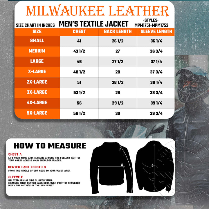 Milwaukee Leather MPM1751 Burnt Orange Leather and Textile Armored Motorcycle Jacket for Men - All Season