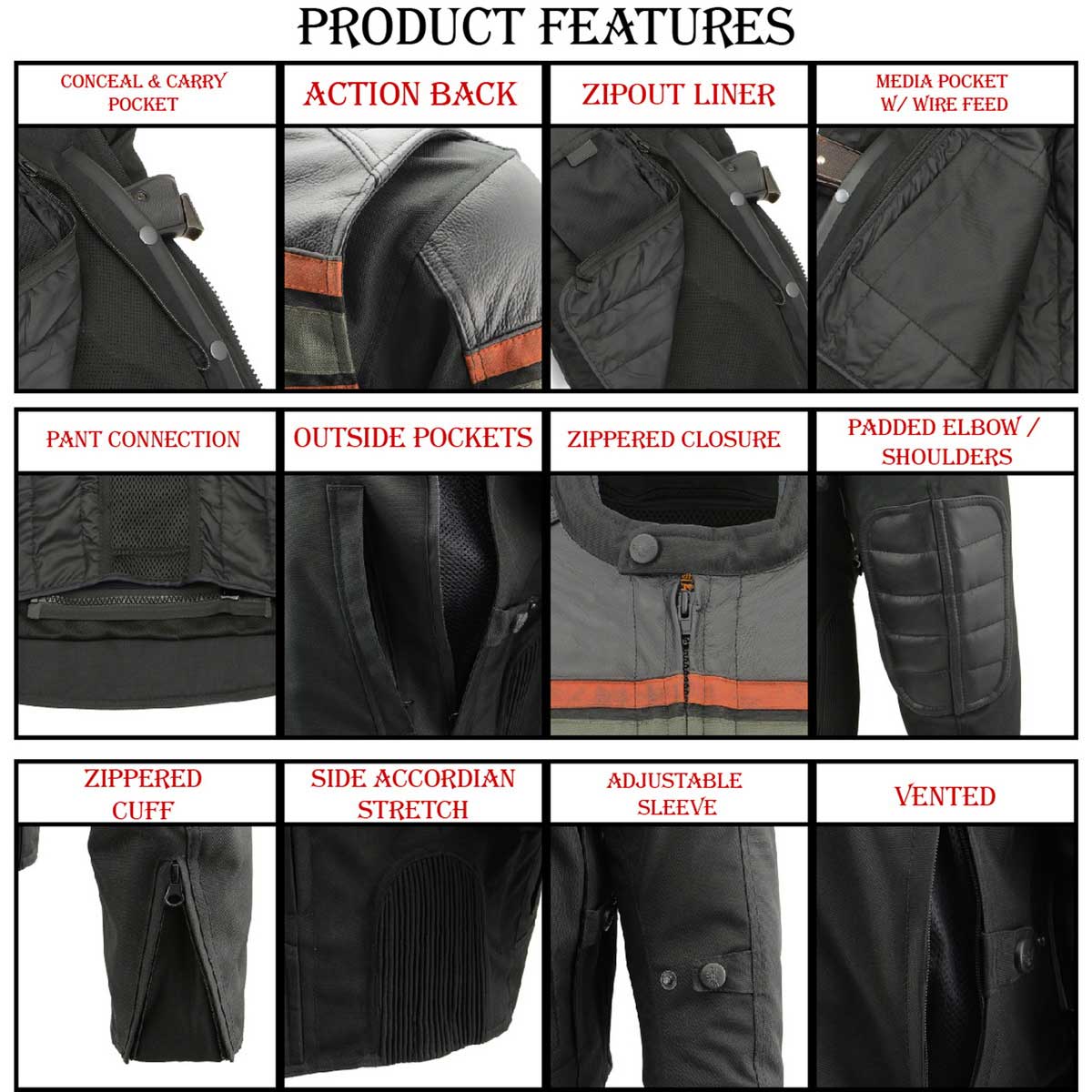 Milwaukee Leather MPM1751 Burnt Orange Leather and Textile Armored Motorcycle Jacket for Men - All Season