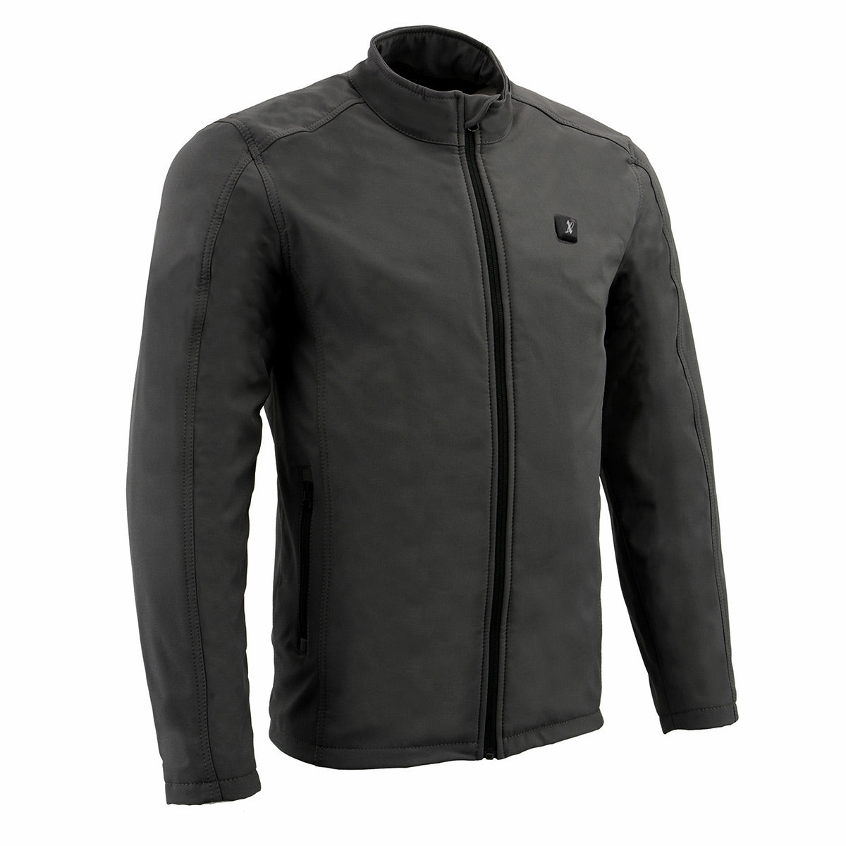Nexgen Heat NXM1762SET Men’s Soft Shell Heated Jacket - Grey Standup Collar Jacket for Winter with Battery Pack