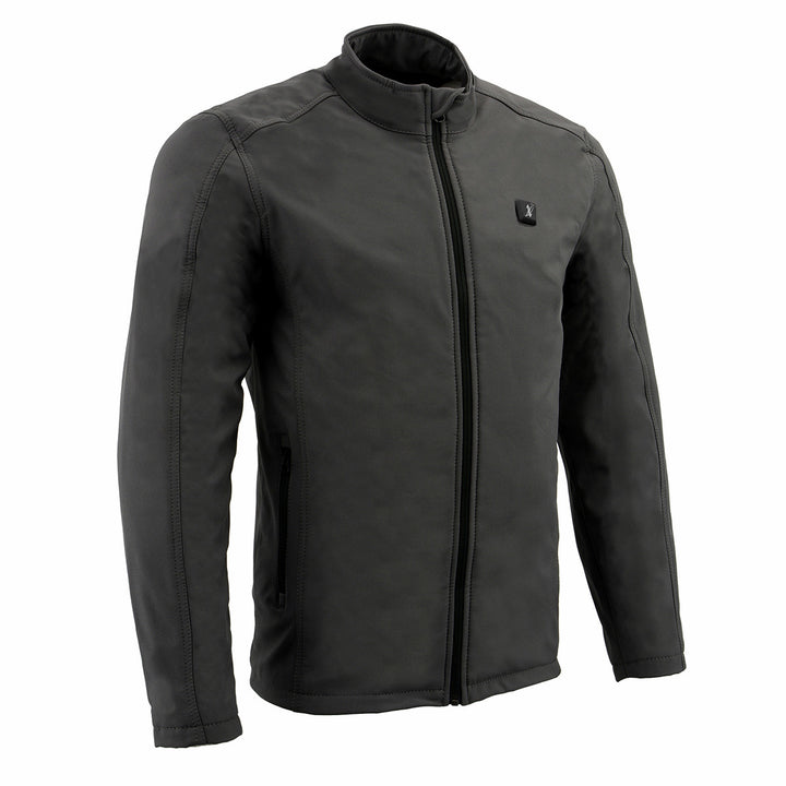 Nexgen Heat NXM1762SET Men’s Grey Soft Shell Heated Jacket w/ Standup Collar - for Outdoor Winter Cold Weather Activities