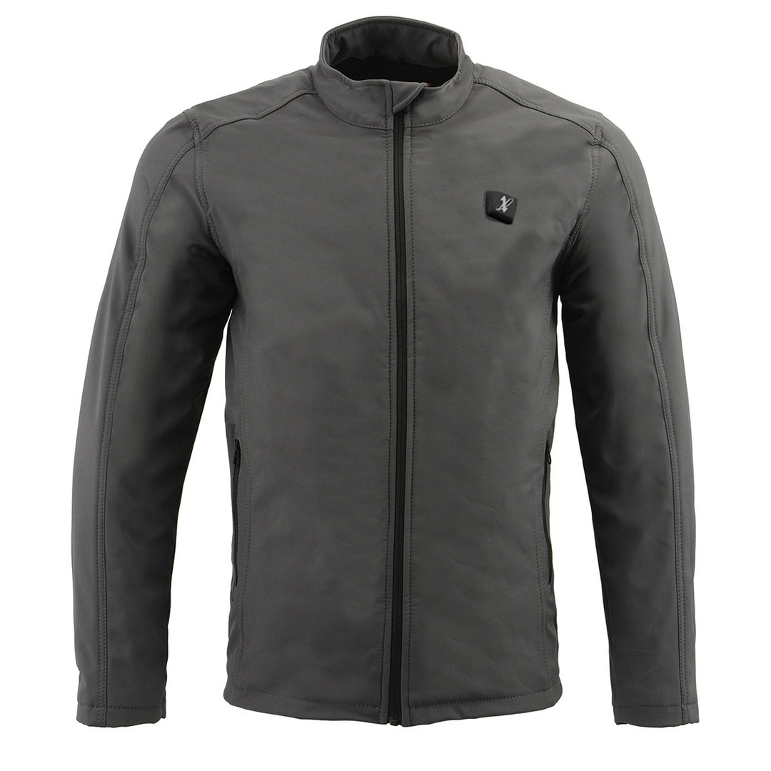 Nexgen Heat MPM1762SET Men’s Grey Soft Shell Heated Jacket - Standup Collar - for Winter Cold Weather Riding Outdoors