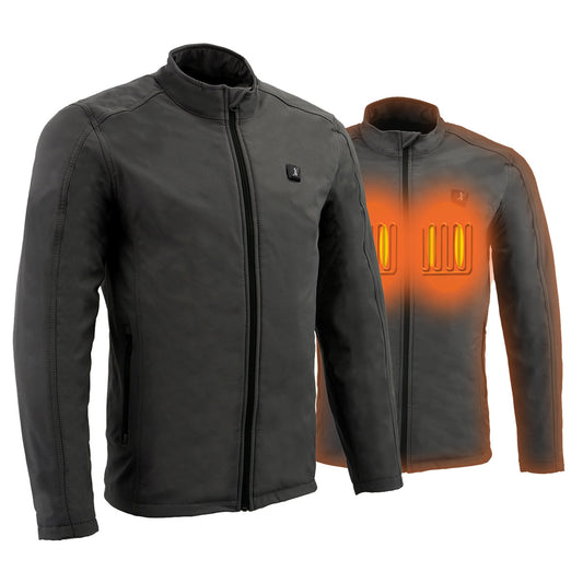 Nexgen Heat MPM1762SET Men’s Grey Soft Shell Heated Jacket - Standup Collar - for Winter Cold Weather Riding Outdoors