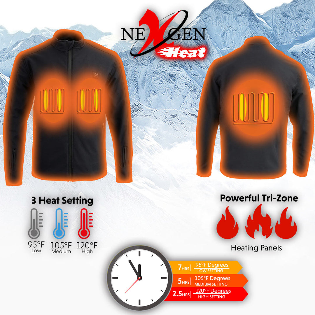 Nexgen Heat MPM1762SET Men’s Soft Shell Heated jacket - Black Standup Collar Jacket for Winter Cold Weather