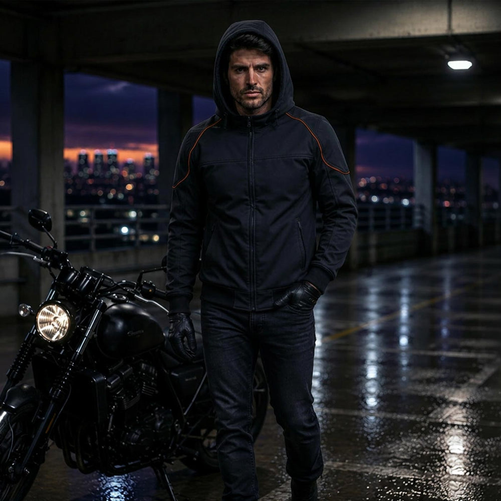 Milwaukee Leather MPM1764 Men's Black Soft Shell CE Armored Motorcycle Racing Style Hoodie Jacket w/ Detachable Hood
