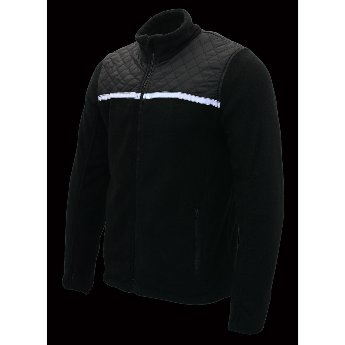 Milwaukee Leather MPM1784 Men's Black Micro Fleece Zipper Front Jacket with Reflective Stripes