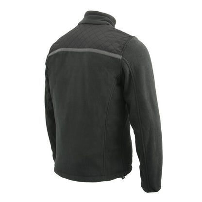 Milwaukee Leather MPM1784 Men's Black Micro Fleece Zipper Front Jacket with Reflective Stripes