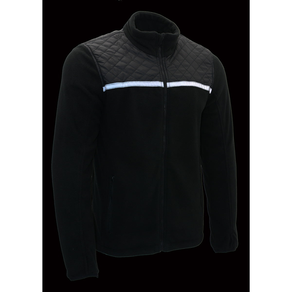 Milwaukee Leather MPM1784 Men's Black Micro Fleece Zipper Front Jacket with Reflective Stripes