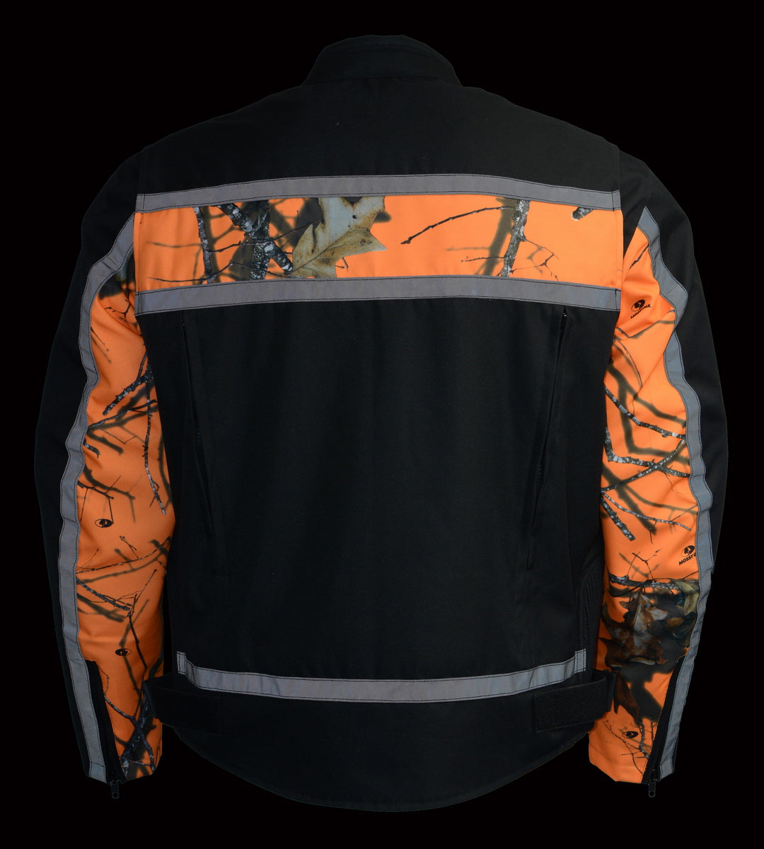 Milwaukee Leather MPM1786 Men's Black and Orange Textile Jacket with Mossy Oak Camo Chest Print