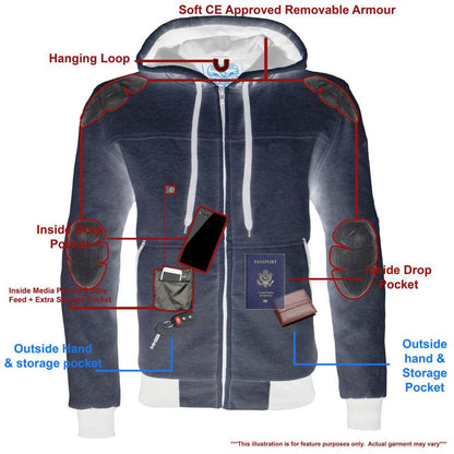 Milwaukee Leather MPM1788 Men's Silver CE Approved Armored Riding Hoodie Sweater with Aramid by DuPont Fibers