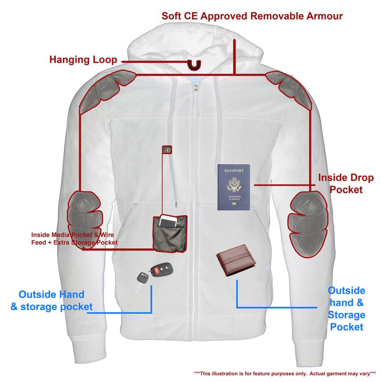 Milwaukee Leather Men's Streetguard Black CE Armored Riding Hoodie