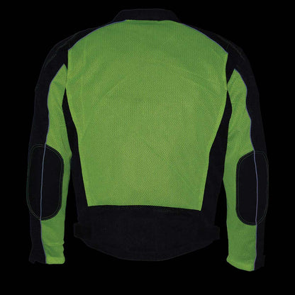 Milwaukee Leather MPM1790 Men's Black and Neon Green Hi Vis Mesh Racer Armored Jacket with Removable Rain Jacket